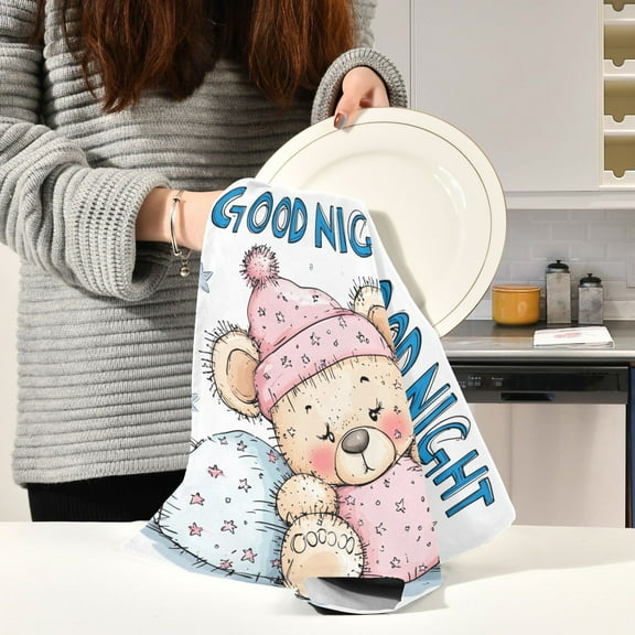 BZSMCE Kitchen Towels Creative Cute Cartoon Bear Sleeping Pattern Durable Kitchen Towel