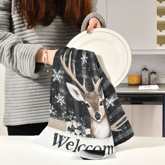 BZSMCE Kitchen Towels Creative Cute Deer in Winter Pattern Durable Kitchen Towel
