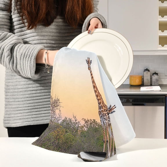 BZSMCE Kitchen Towels Creative Cute Giraffe Painting Pattern Durable Kitchen Towel