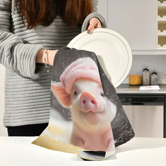 BZSMCE Kitchen Towels Creative Cute Pig Showering Pattern Durable Kitchen Towel