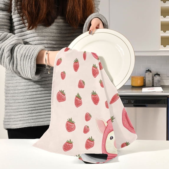 BZSMCE Kitchen Towels Creative Cute Piggy Wearing Strawberry Hood Pattern Durable Kitchen Towel