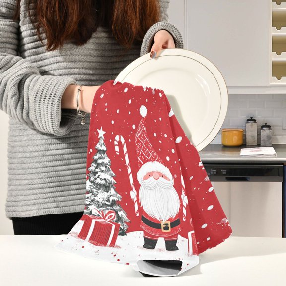 BZSMCE Kitchen Towels Creative Cute Santa Claus Pattern Durable Kitchen Towel