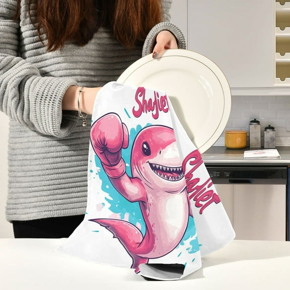 BZSMCE Kitchen Towels Creative Cute Shark Pattern Durable Kitchen Towel