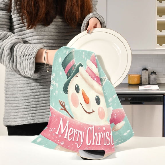 BZSMCE Kitchen Towels Creative Cute Snowman Pattern Durable Kitchen Towel