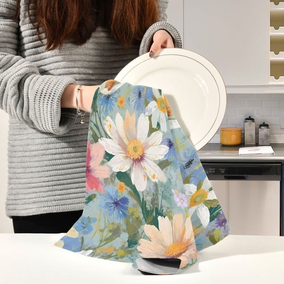 BZSMCE Kitchen Towels Creative Daisy Delight Pattern Durable Kitchen Towel