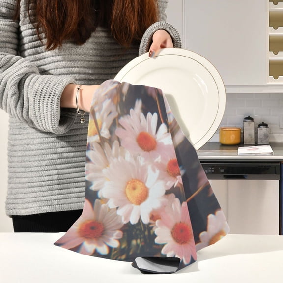 BZSMCE Kitchen Towels Creative Daisy Field Pattern Durable Kitchen Towel