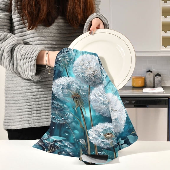 BZSMCE Kitchen Towels Creative Dandelion Dreams in Cool Hues Pattern Durable Kitchen Towel