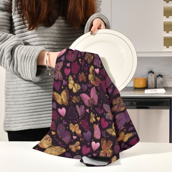 BZSMCE Kitchen Towels Creative Dark Floral Butterfly Mosaic Pattern Durable Kitchen Towel