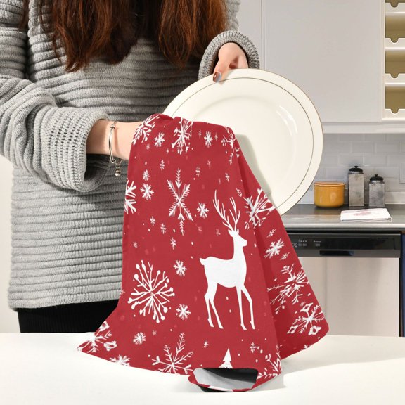 BZSMCE Kitchen Towels Creative Design Classical Christmas Print Pattern Durable Kitchen Towel