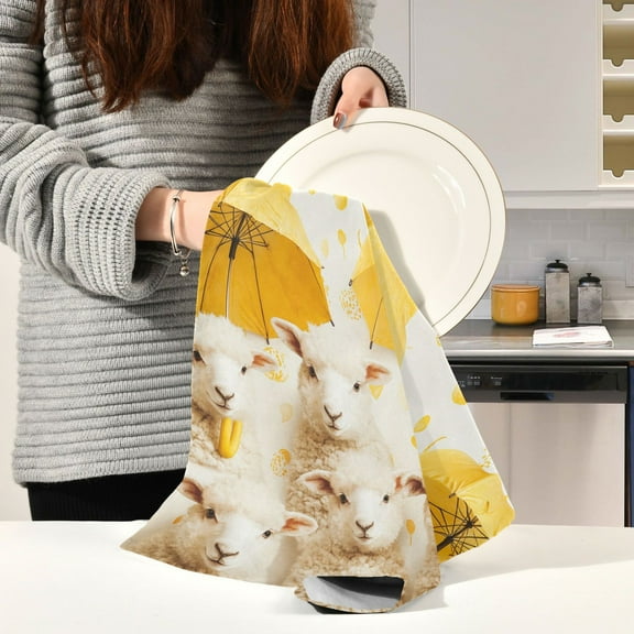 BZSMCE Kitchen Towels Creative Design Cut Sheeps Pattern Durable Kitchen Towel