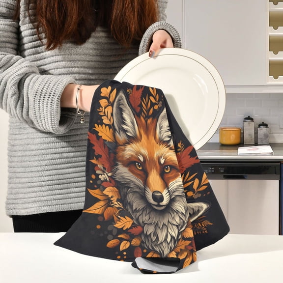 BZSMCE Kitchen Towels Creative Design Fox Head Pattern Pattern Durable Kitchen Towel