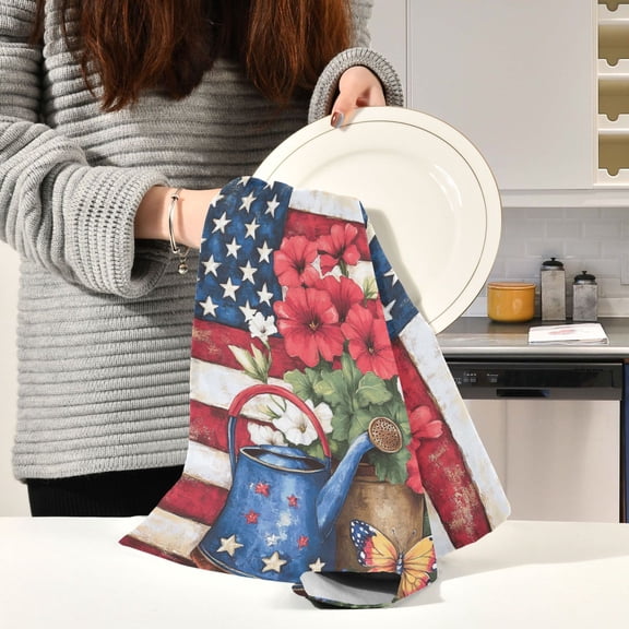 BZSMCE Kitchen Towels Creative Design Kettle Flag Pattern Durable Kitchen Towel