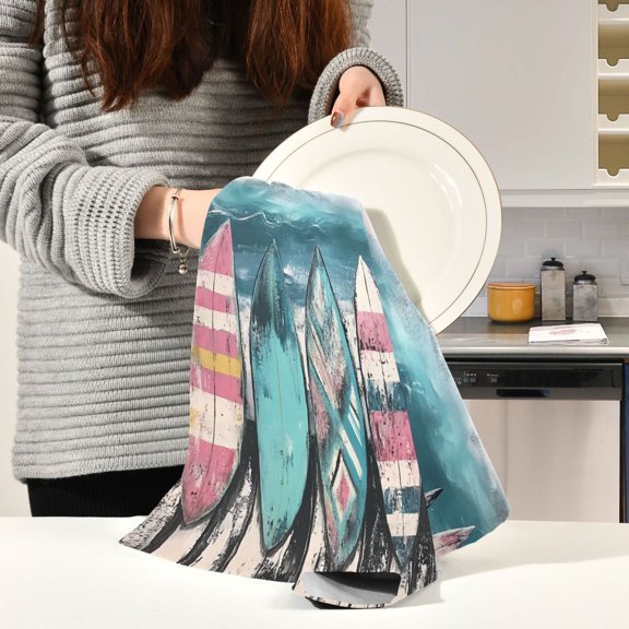 BZSMCE Kitchen Towels Creative Design Surfboard Painting Pattern Durable Kitchen Towel
