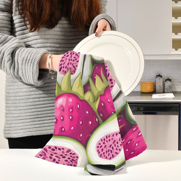 BZSMCE Kitchen Towels Creative Dragon Fruit Pattern Durable Kitchen Towel