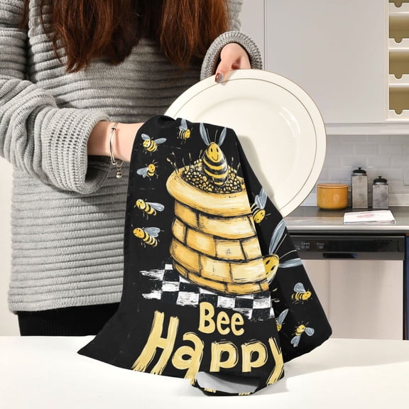 BZSMCE Kitchen Towels Creative Drawing Bee Pattern Pattern Durable Kitchen Towel