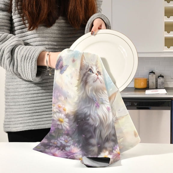 BZSMCE Kitchen Towels Creative Dreams Among The Flowers Pattern Durable Kitchen Towel