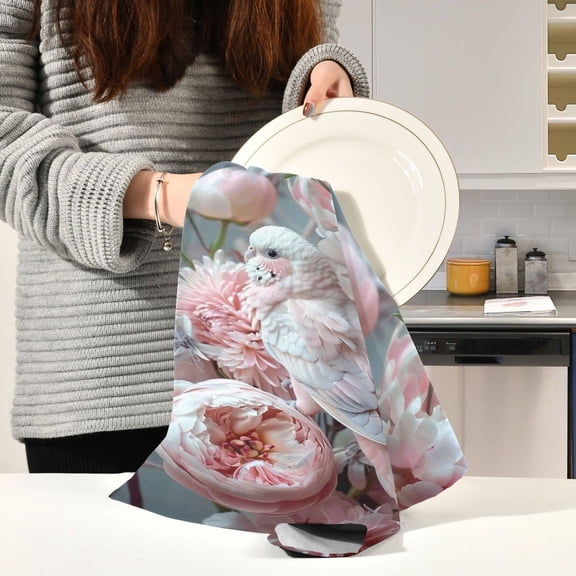 BZSMCE Kitchen Towels Creative Elegant Dove Among Blooms Pattern Durable Kitchen Towel