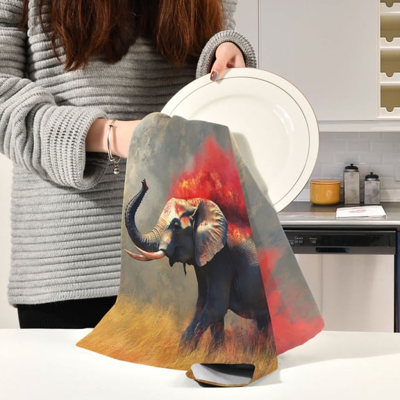 BZSMCE Kitchen Towels Creative Elephant Running Painting Pattern Durable Kitchen Towel
