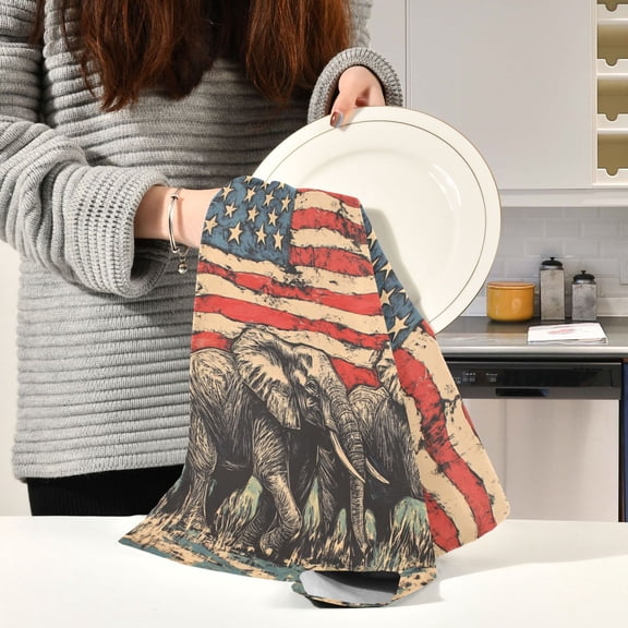 BZSMCE Kitchen Towels Creative Elephants Painting Pattern Durable Kitchen Towel