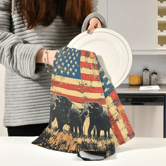 BZSMCE Kitchen Towels Creative Elephants on Pasatiem Pattern Durable Kitchen Towel