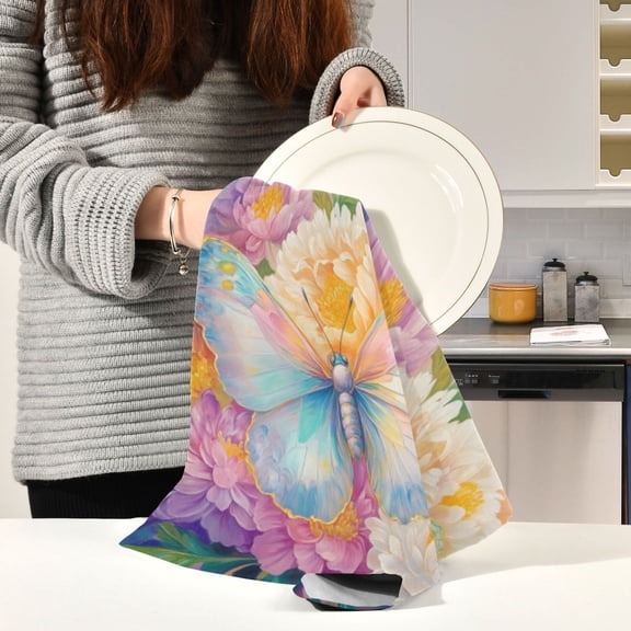 BZSMCE Kitchen Towels Creative Enchanted Butterfly Pattern Durable Kitchen Towel