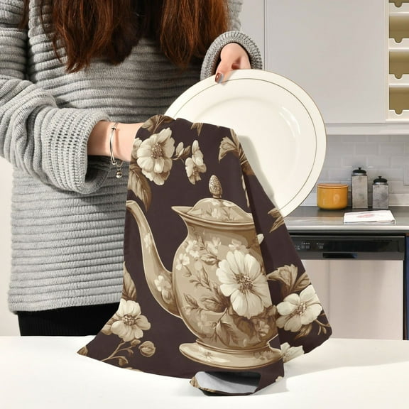 BZSMCE Kitchen Towels Creative Fea Pot Decorate with Forals Pattern Durable Kitchen Towel