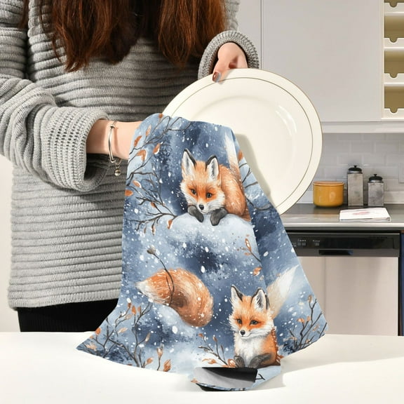 BZSMCE Kitchen Towels Creative Fox Pattern Pattern Durable Kitchen Towel