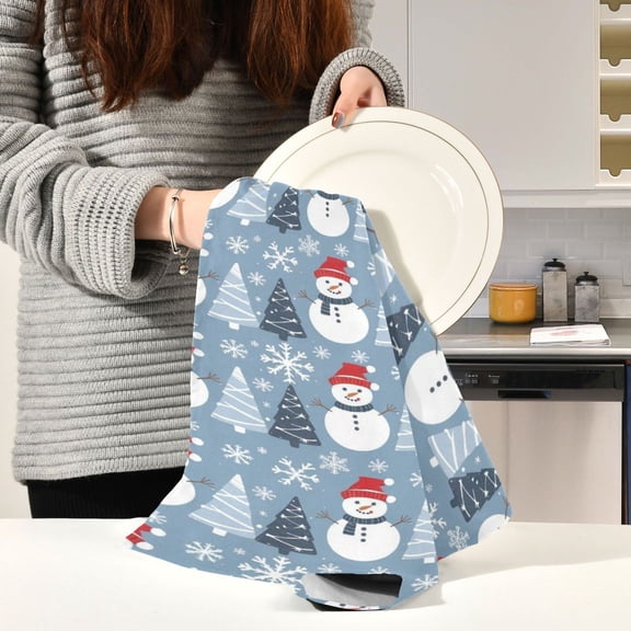 BZSMCE Kitchen Towels Creative Frosty Snowman Pattern Durable Kitchen Towel