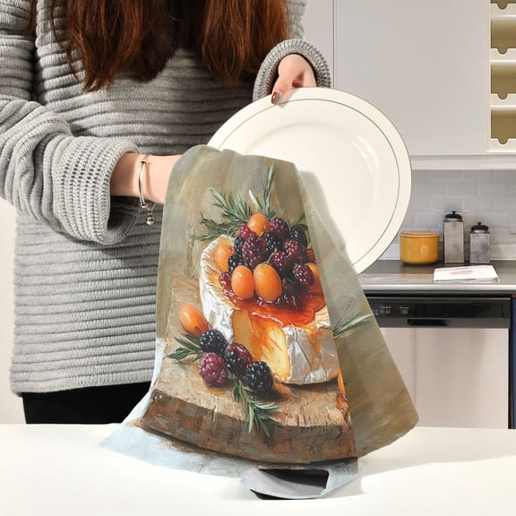 BZSMCE Kitchen Towels Creative Fruit Cake Painting Pattern Durable Kitchen Towel