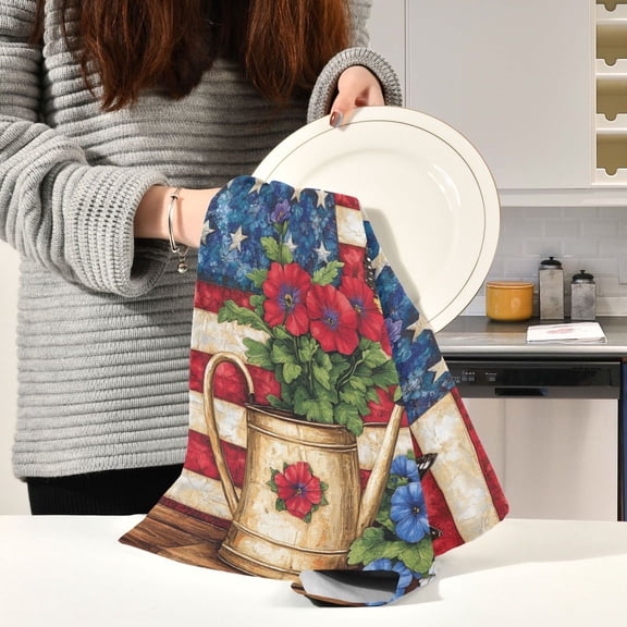 BZSMCE Kitchen Towels Creative Garden Kettle Flag Pattern Durable Kitchen Towel