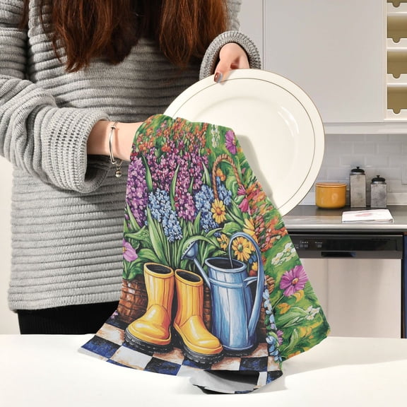 BZSMCE Kitchen Towels Creative Garden Printing Pattern Durable Kitchen Towel