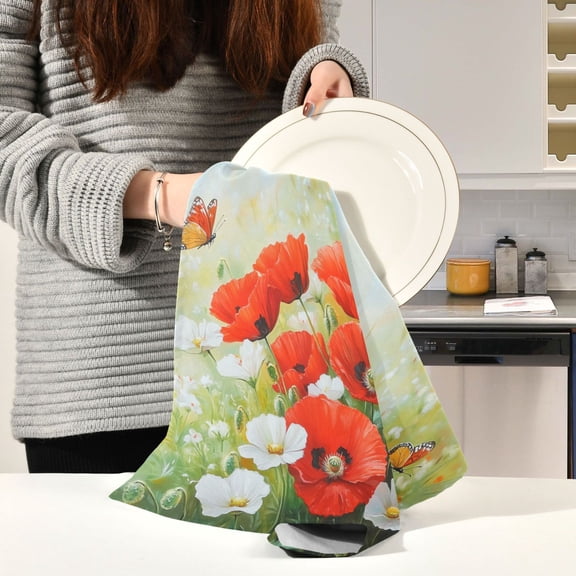 BZSMCE Kitchen Towels Creative Garden Scene Pattern Durable Kitchen Towel