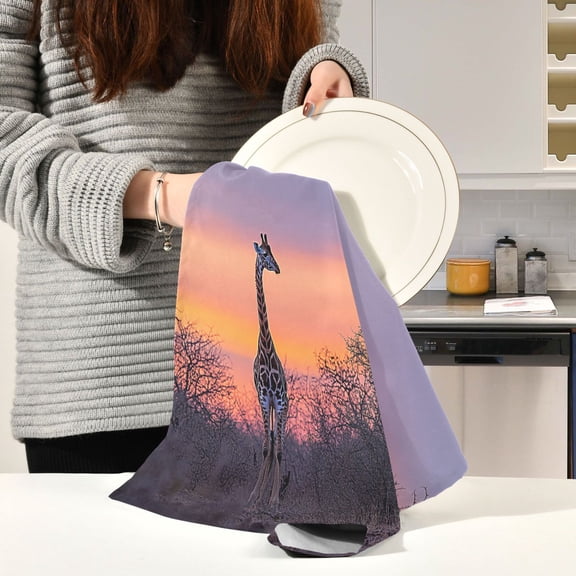 BZSMCE Kitchen Towels Creative Giraffe Walk in The Forest Pattern Durable Kitchen Towel