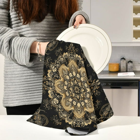 BZSMCE Kitchen Towels Creative Gold Blossom Fashion Pattern Pattern Durable Kitchen Towel