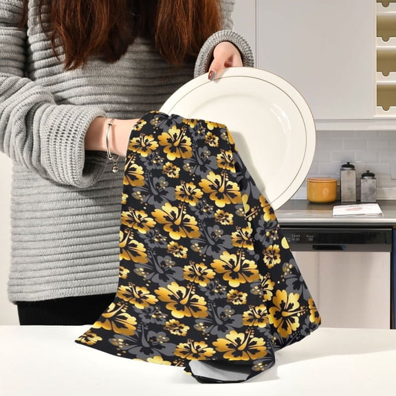 BZSMCE Kitchen Towels Creative Gothic Golden Floral Pattern Durable Kitchen Towel
