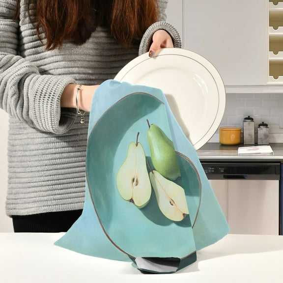 BZSMCE Kitchen Towels Creative Green Pear Pattern Durable Kitchen Towel