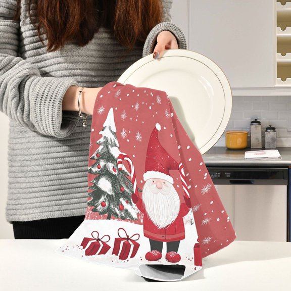 BZSMCE Kitchen Towels Creative Happyness Santa Claus Pattern Durable Kitchen Towel