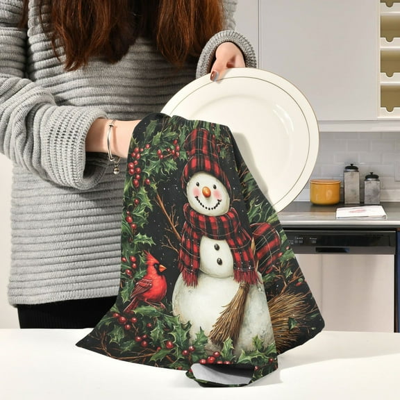 BZSMCE Kitchen Towels Creative Hat Winter Snowman Pattern Durable Kitchen Towel