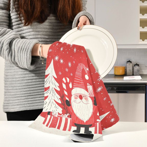 BZSMCE Kitchen Towels Creative Humorous Santa Claus Pattern Durable Kitchen Towel