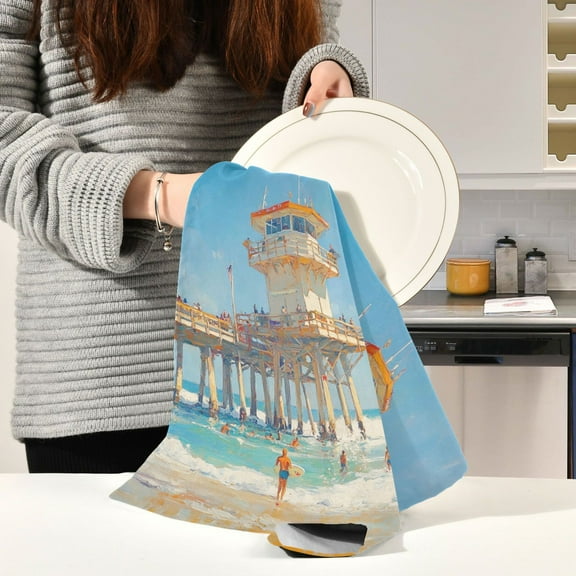 BZSMCE Kitchen Towels Creative Huntington Beach 5 Pattern Durable Kitchen Towel