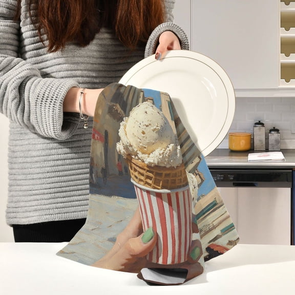 BZSMCE Kitchen Towels Creative Ice Cream Pattern Durable Kitchen Towel