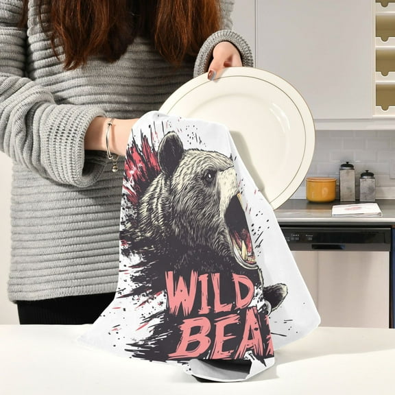 BZSMCE Kitchen Towels Creative Irritable Wild Bear Pattern Durable Kitchen Towel