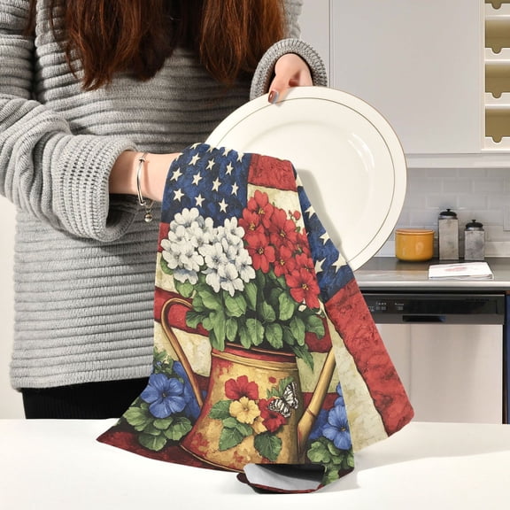 BZSMCE Kitchen Towels Creative Kettle Flag Pattern Durable Kitchen Towel