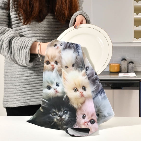 BZSMCE Kitchen Towels Creative Kittens’ Whimsical Wonderland Pattern Durable Kitchen Towel