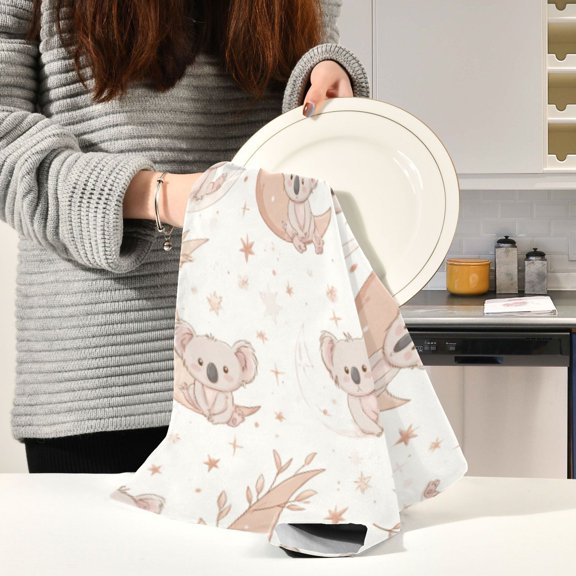 BZSMCE Kitchen Towels Creative Koalas and Moonlight Beige Pattern Durable Kitchen Towel