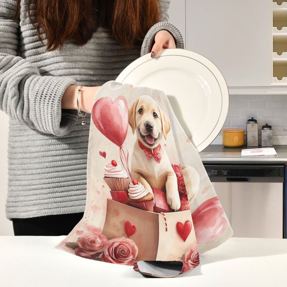 BZSMCE Kitchen Towels Creative Labrador Happy Birthday Pattern Durable Kitchen Towel