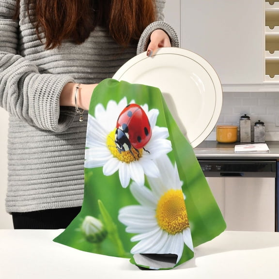 BZSMCE Kitchen Towels Creative Ladybug's Delight Pattern Durable Kitchen Towel
