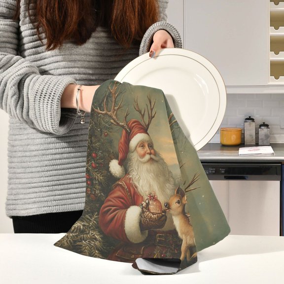 BZSMCE Kitchen Towels Creative Leisurely Santa Claus Pattern Durable Kitchen Towel