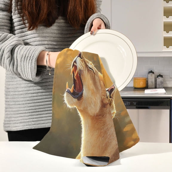 BZSMCE Kitchen Towels Creative Lioness Showing Teeth Pattern Durable Kitchen Towel