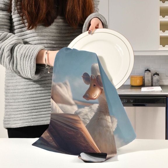 BZSMCE Kitchen Towels Creative Lounge Reading Duck Pattern Durable Kitchen Towel